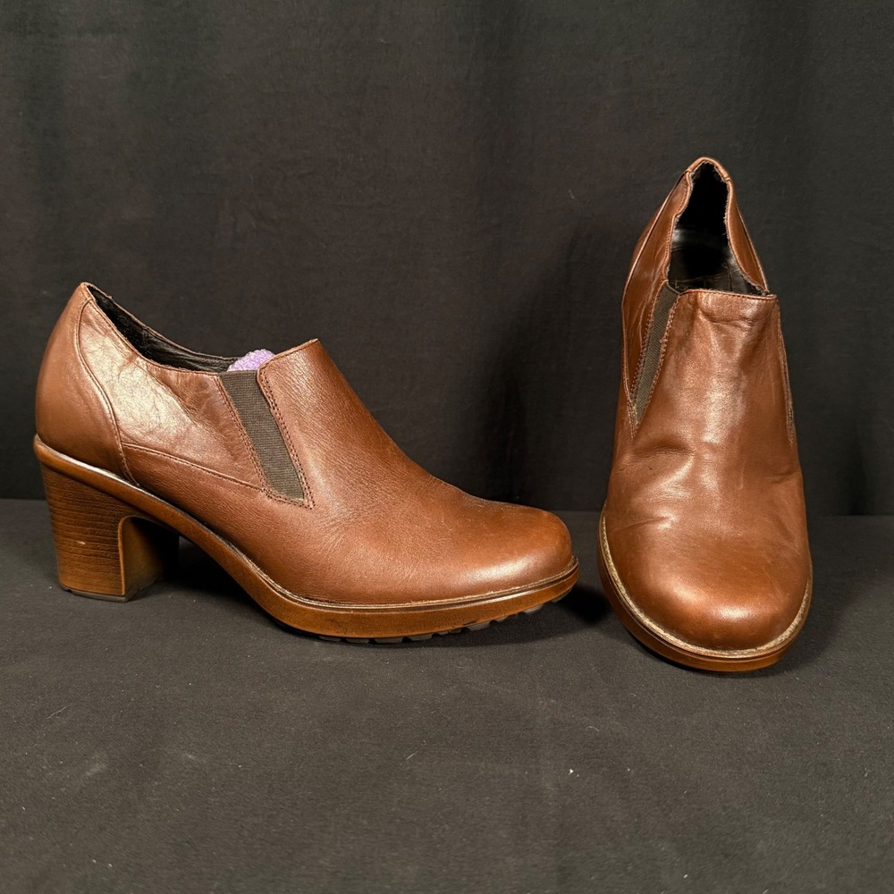 Dansko Brown Leather Ankle Boots Booties Block Heel Slip On Shooties Womens 38